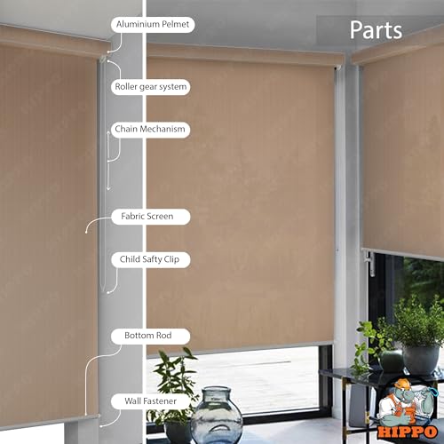 Image of HIPPO Outdoor HDPE Roller Blind Curtain - 95% Sun & UV Protection,reathable Airflow Design, Light Filtering Corded Roll-Up Shade for Balcony & Outdoor Spaces (Persian-Beige, 4FTX6FT)