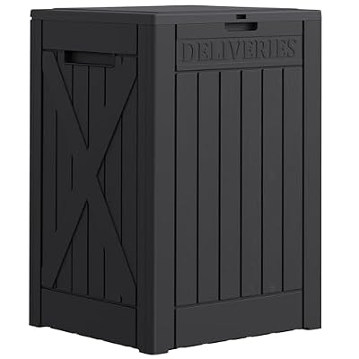 JUMMICO 52 Gallon Package Delivery Box for Outside, Resin Outdoor Storage Box with Lockable Secure, Waterproof Deck Box for Porch, Curbside (Black)