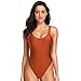 Dixperfect Women's Retro 80s/90s Inspired High Cut Low Back One Piece Swimwear Bathing Suits (Small, Dark Orange)