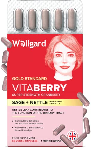 Vitaberry for Women's Urinary Tract by Wellgard - Proanthocyanidin-Rich Cranberry Capsules High Strength with Sage & Nettle Leaf, Vegan, Made in UK