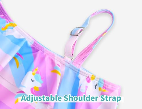 Image of Snowheart Girls Swimsuit Adjustable Shoulder Strap UPF50+ One-Shoulder Ruffle Bathing Suit 3-12T
