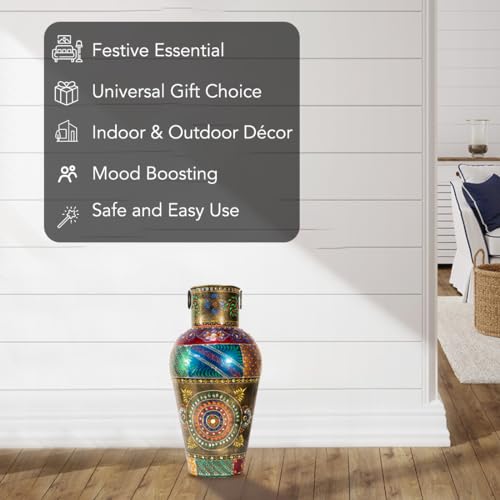 Image of Nostrae by Ekhasa Handpainted Metallic Tall Flower Vase for Home Decor (Large) | Long Flower Vase Gift for Weddings, Housewarmings | Decorative Metal Vase for Living Room, Office & Bed Corner