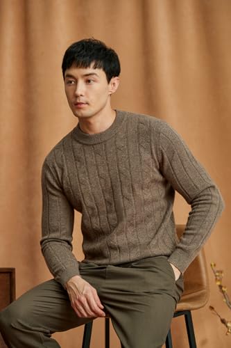 Men's 100% Wool Cable Knit Pullover Sweater Casual Crewneck Long Sleeve Fisherman Knitted Sweaters4