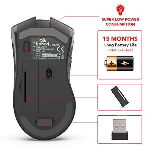 Redragon M652 Optical 2.4G Wireless Mouse With Usb Receiver, Portable Gaming & Office Mice, 5 Adjustable Dpi Levels, 6 Buttons For Desktop, Macbook, Notebook, Pc, Laptop, Computer #TOP6