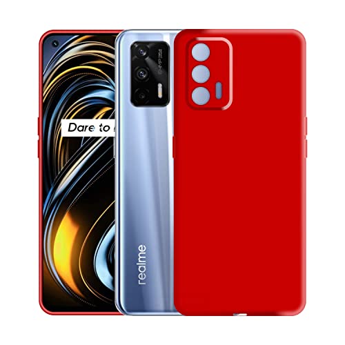 Image of Case Creation Liquid TPU Silicone Cover for Realme GT Soft Case,Anti-Dirty Slim Case Frosted Matte Cute Candy TPU Raised Bezel (Splash of Color) Back Case Cover for Realme GT - Glamour Red