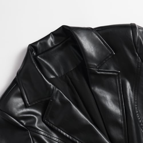 Women Black Leather Trench Coat Long Leather Jacket Women Long Sleeve Motorcycle Biker With Belt4