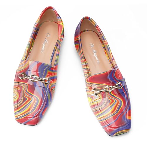 Image of Oh Mispares Womens Loafers Square Toe Low Heel Penny Loafers Fashion Comfortable Slip on Flats Casual Dressy Shoes for Women Work Office Patent Leather