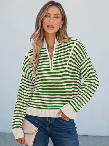 ANRABESS Sweaters for Women Striped Half Zip Long Sleeve Ribbed Knit Pullover Comfy Casual Lightweight Tops 2025 Fall Fashion2