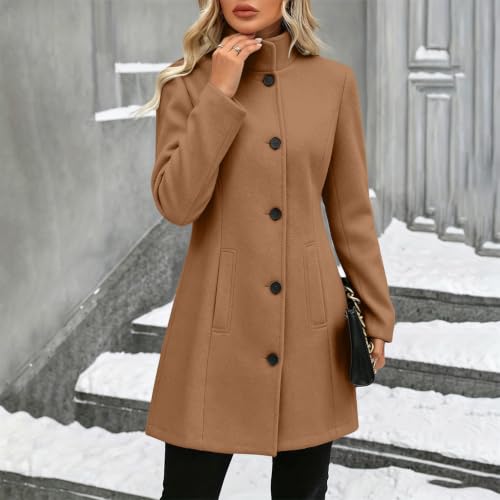 Women's Pea Coat Lapel Collar Single Breasted Mid Length Fall Winter Coat - image 5