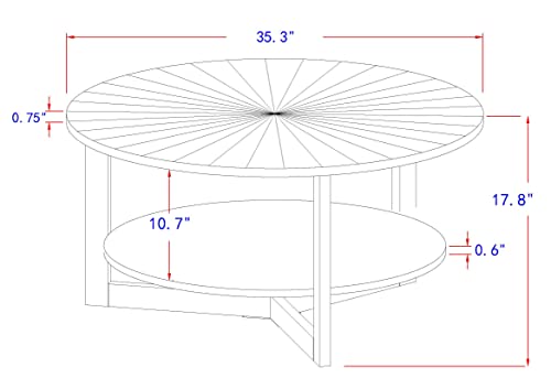 Round Oak Wood Coffee Table, Natural Boho Round Wooden Coffee Tables Living Room with Storage, Solid Light Wood Circle Center Table, Modern Farmhouse Furniture Style, 35.3x35.3x17.8in - Image 2