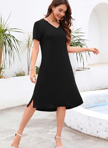 VOBCTY Women's Casual Short Sleeve Tshirt Dress Summer Side Split Loose V Neck Dresses - Image 7