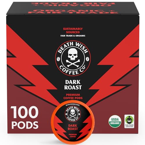 Death Wish Coffee - Single Serve Pods - Dark Roast Coffee Pods - Made with USDA Certified Organic Beans (Dark Roast, 100 Count (Pack of 1))