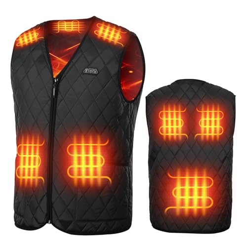 KEMIMOTO Gilet Riscaldato Uomo, Elettrico Gilet Riscaldato con 8 Elementi Riscaldanti, USB Giubbotti Riscaldati con 3 Temperature per Lavoro Sci Escursionismo Caccia Moto (Senza Batteria)