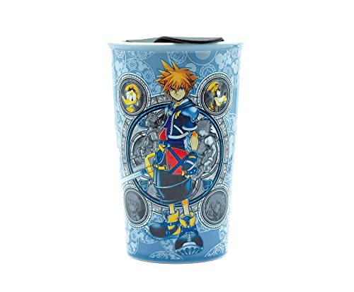 Silver Buffalo Kingdom Hearts Hero Portraits Ceramic Travel Mug with Lid,10-Ounces