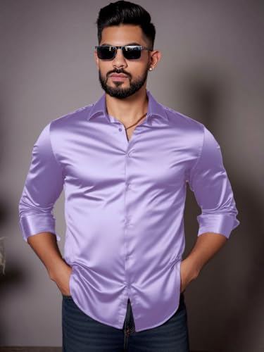 Image of IndoPrimo Men's Stylish Solid Satin Casual Shirt for Men Full Sleeve