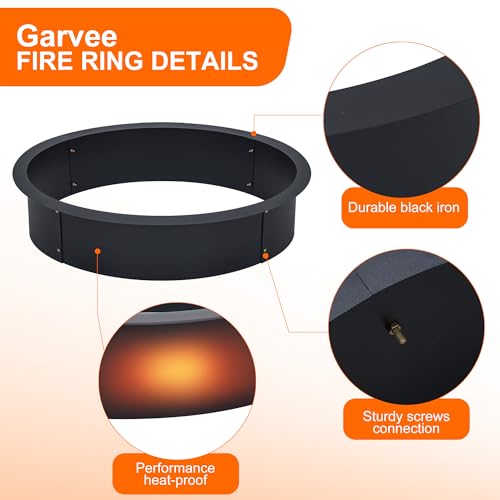 Fire Pit Ring 2.5mm Steel Heavy Duty Firepit Cooking Ring Large Fire Pit Insert Round, Above/In Ground Fire Pit, for Camping Garden Backyard, 39" x 45" x 10"