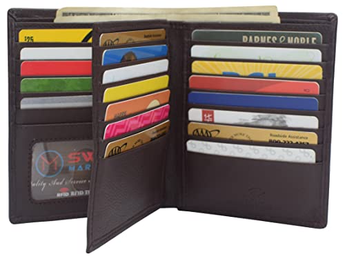 MARSHAL Bifold Genuine Leather RFID Blocking Wallet For Men Card Slots, 2 Bill Compartments, ID Windows, Money, (CN Brown)3