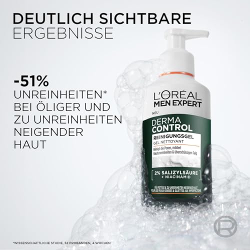 L'Oréal Men Expert Anti-Pickel Gesichtsreinigung für Männer, Waschgel für unreine & zu Akne neigende Haut, Herren Cleanser für das Gesicht mit 2% Salicylsäure & Niacinamide, Derma Control, 1 x 260 ml 3