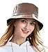 ZLYC Unisex Fashion Bucket Hat PU Leather Rain Hat Waterproof (Brown)