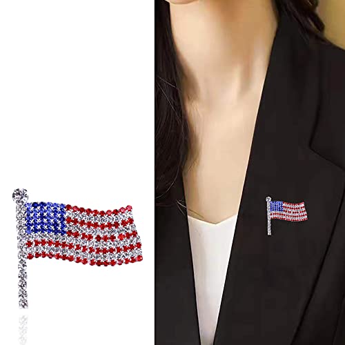 Image of Fashion Enamel Brooch Pin Set Rhinestone Patriotic Independence Day 4th of July American Flag Brooch for Clothes Bags Backpacks