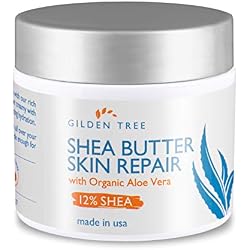 GILDEN TREE Shea Butter Skin Repair Cream, Natural & Organic for Deep Moisturizing of Dry, Cracked, Itchy Sensitive Skin on Hands, Face, Body and Feet - Suitable For All Skin Types, Light Lemon Scent