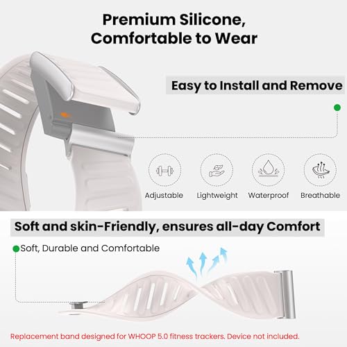 Image of VEMIGON Silicone Sport Band Compatible with Whoop 5.0 One /Peak, Life /MG, Breathable, Adjustable Waterproof Replacement Wristband Strap with Stainless Steel Frame Connector, NOT for Gen 4.0(Band only)