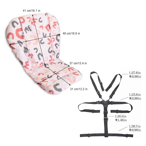 Image of Kocpudu High Chair Cushion, Seat Cushion, Breathable Pad, with Baby High Chair Seat Belt, 2 Pieces, Soft and Comfortable, Make The Baby More Comfortable (Colourful Wave Stripes) (Pink)