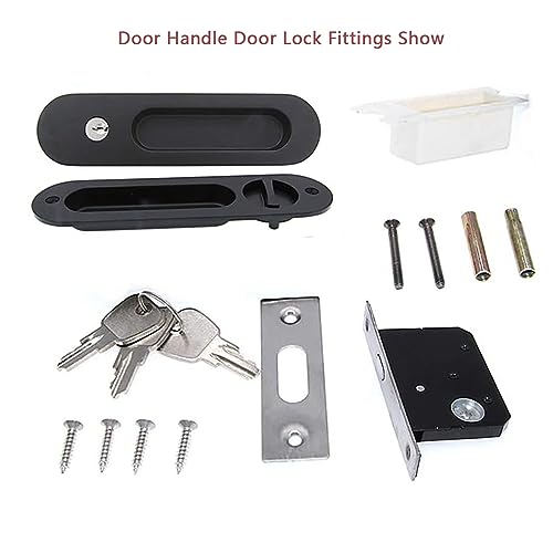 betensh 173mm Pocket Door Lock Pocket Door Handle with Key Sliding Door Lock Keyed Recessed Pocket Handle with Mortise Hook for Wooden Door Brushed Black - Image 3