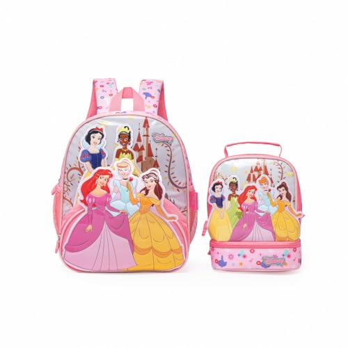 Kit Mochila Lancheira Princesas Resistente Infantil Disney