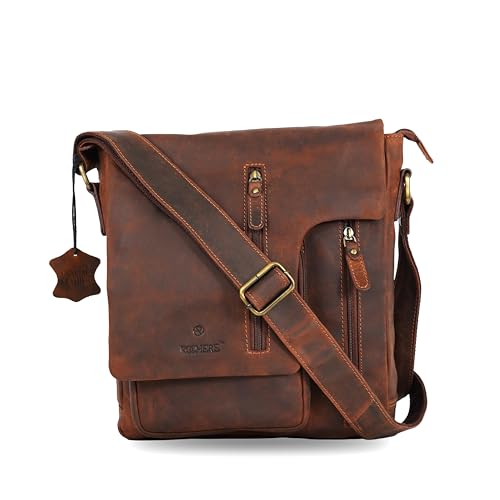 Vintage Leather Messenger Sling Bag – Premium Crossbody Satchel with Curved Flap, Zipper Closure, Adjustable Strap – Stylish Travel & Work Bag for Men & Women