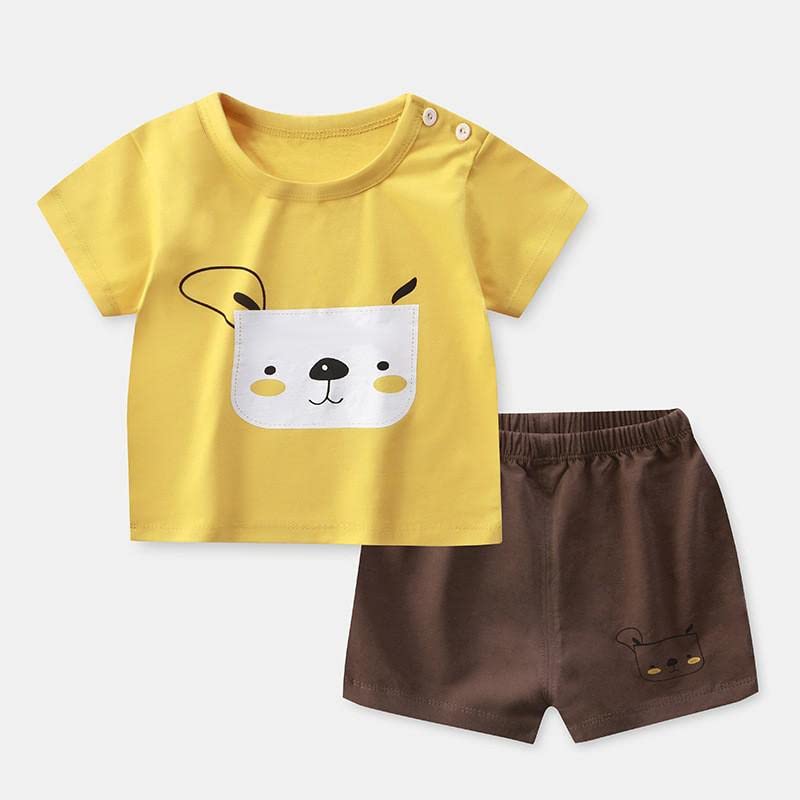 Image of Bold N Elegant Kids Cartoon Stripe Print Cotton Cute Half Sleeve T-shirt and Shorts Clothing Set for Infant Toddler Baby Boy Girl