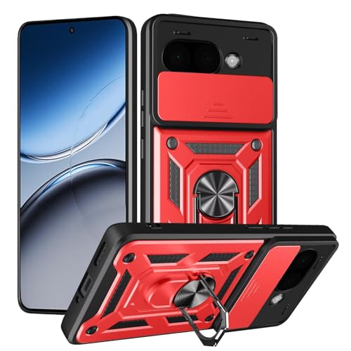 HONLEN Funda Adecuado para Google Pixel 10A (6.28" Inches), Carcasa con Anillo Soporte para PC Armor con Base Magnética - Rojo