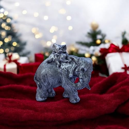Polyresin 6" Elephant with Baby Statue for Home Decor – Vastu & Feng Shui Good Luck Symbol – Decorative Showpiece for Entryway, Living Room, Office, Gift (Silver) — photo — 6 of 9