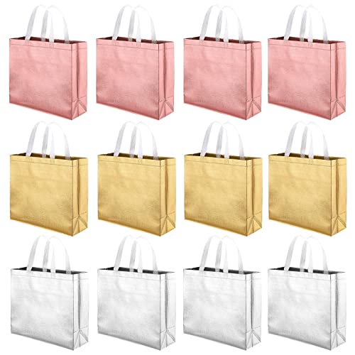 WAIZHIUA 12 Stück Einkaufstasche 32 * 12 * 28cm Großes Fassungsvermögen Isolieren Wiederverwendbare Tragetaschen für Torten und Gebäck Geschenktüte Geburtstag Geschenktasche (3 Farben)