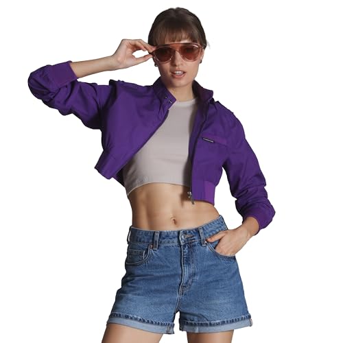 Members Only Mini Cropped Jacket Women Trendy Racer Jacket - Purple XS
