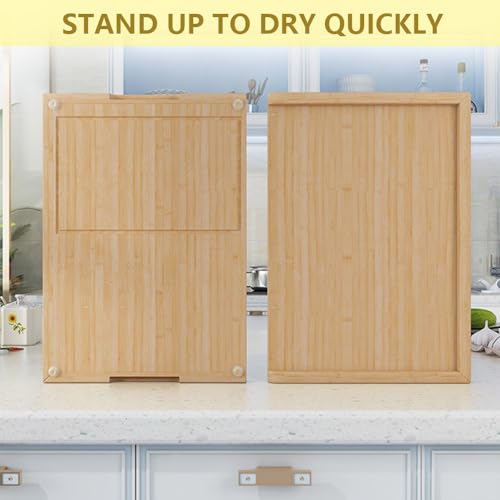 Bamboo Cutting Board Double Sided 28” x 18” with Juice Groove, Large Wooden Cutting Boards for Kitchen, Wood Chopping Board with Side Handles for Fruit, Meat, Kneading Dough