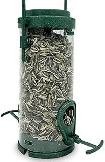 Eco Friendly Bird Feeder Pre-Filled with Sunflower Seeds Included - Green Recycled Plastic Hanging Feeders for Wild Garden Birds - Attracts Finches, Sparrows & many others