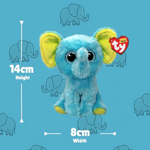 Ty Beanie Boos – Trunkles der Blaue Elefant mit großen und glitzernden blauen Augen, das Plüschtier mit großen glitzernden Augen – 15 cm – T37359