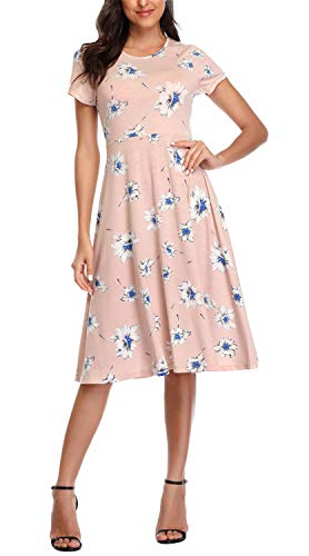 Image of Urban CoCo Women's Floral Print Short Sleeve Flared Midi Dress