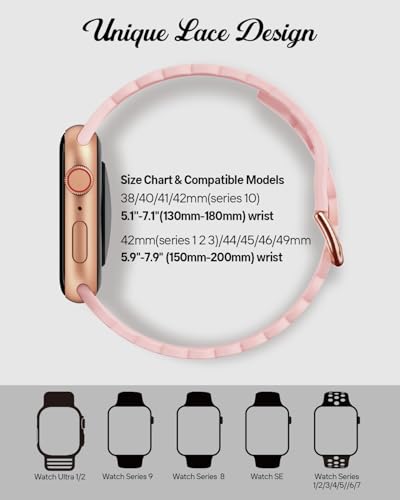 Sunnywoo Lace Sport Silicone Band Compatible with Apple Watch 38mm 40mm 41mm 42mm 44mm 45mm 46mm 49mm for Women, Soft Wristband Waterproof Replacement for iWatch Series Ultra 10 9 8 SE 7 6 5 4 3 2 1