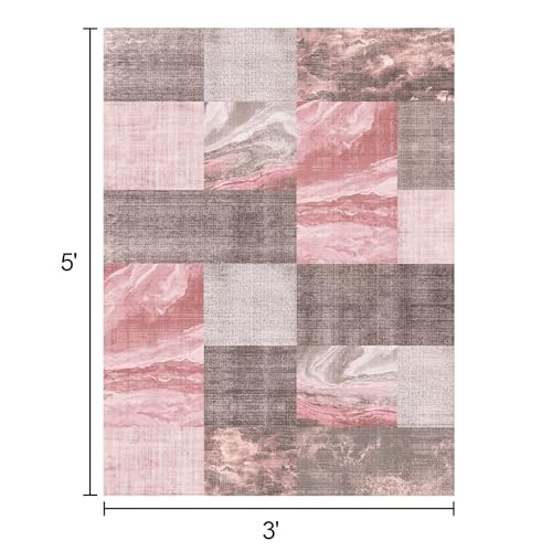 Tapete lavable 3x5 ft para dormitorio, diseño abstracto neutral miniatura 2
