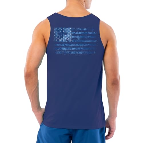 Guy Harvey Men's Fish Collection Graphic Tank Top, Estate Blue/Tonal USA Flag, X-Large