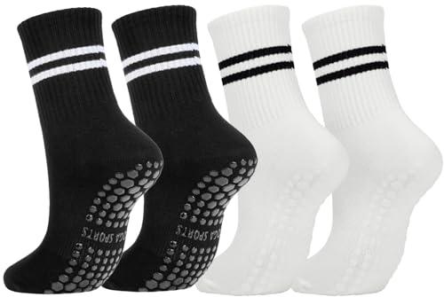 Image of Womens 4Pcs Pilates Grip Socks Non Slip Yoga Socks with Grips Barre Hospital Athletic Socks for Women