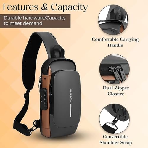 Image of Waterproof Polyester Sling Bag for Men and Women with Anti-Theft Lock Design, Slim Crossbody Chest Backpack with Adjustable Shoulder Strap for Travel, Office, Hiking and Daily Commute