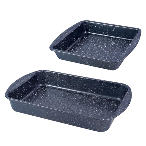 EazyBreezy Set of 2 Large Roasting Pan Non-Stick Bakeware with Handles Carbon Steel Oven Trays PFOA-Free Roasting Tin Baking Tray Oven Safe Up to 220°C - 38cm & 26cm