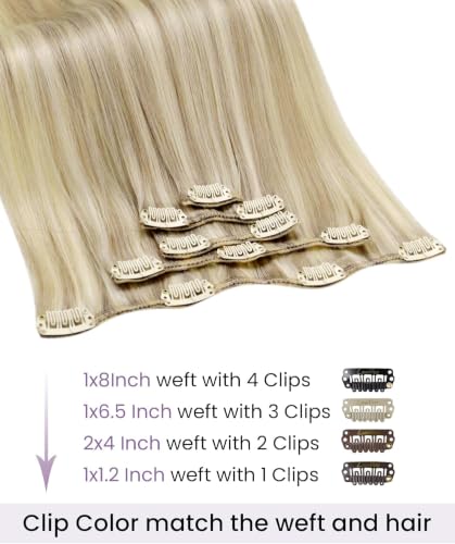 Image of LaaVoo Clip In Hair Extensions, Blonde Highlights, 14 Inch 5Pcs 80g | Clip In Hair Extensions Real Human Hair Form Highlighted Hair Effects, For Wedding, And Prom Occasions
