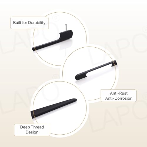 Image of LAPO 36 Inch Pull Handles for Storage Drawers and Cupboard Doors, Ideal for Office Drawers, Neat Hold Pattern, Scratch Resistant Coating, Hole to Hole Size 86.5 cm, Easy Install (Black, Pack of 4)