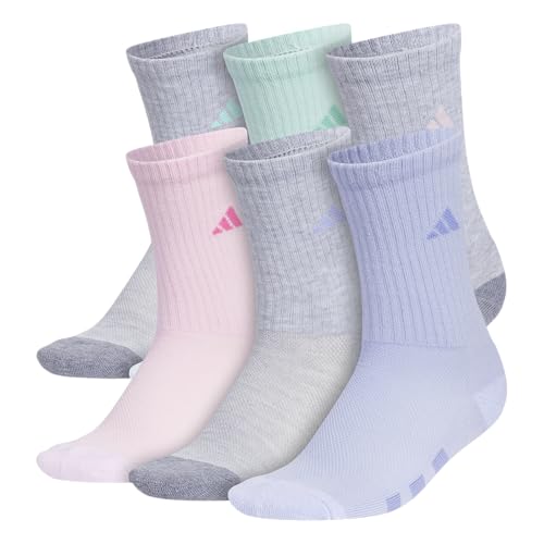 Opiniones y reviews de Ropa de Ejercicio y fitness para Niño Top 10. 48 adidas - Paquete de 6 calcetines deportivos acolchados unisex para jóvenes, para deportes, duraderos y transpirables, Cool Light Heather/Gris/Semi Flash Aqua Blue/Niñas, Medium