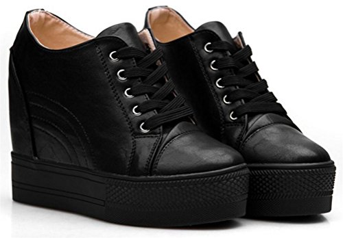 SATUKI Adult Women's Hidden Heel Wedges Lace up Casual Fashion Sneakers4