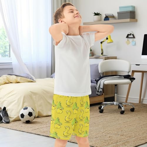 Boys Athletic Shorts with Pockets Yellow Monster Cute Running Basketball Shorts for Youth Elastic Waist Size 7-83